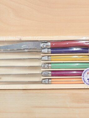 Jean Dubost Laguiole 6-Piece Steak Knife Set Multicolor Made in France Sealed